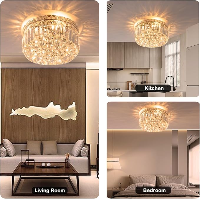 4-Light Crystal Flush Mount Chandelier Light Fixture with K9 Crystals Modern Ceiling Lights Elegant Pendant Lamp for Bedroom,Hallway,Bar,Living Room,Dining Room,H5.9 xW13.7(Bulbs Not Included)-CasaMuseHome