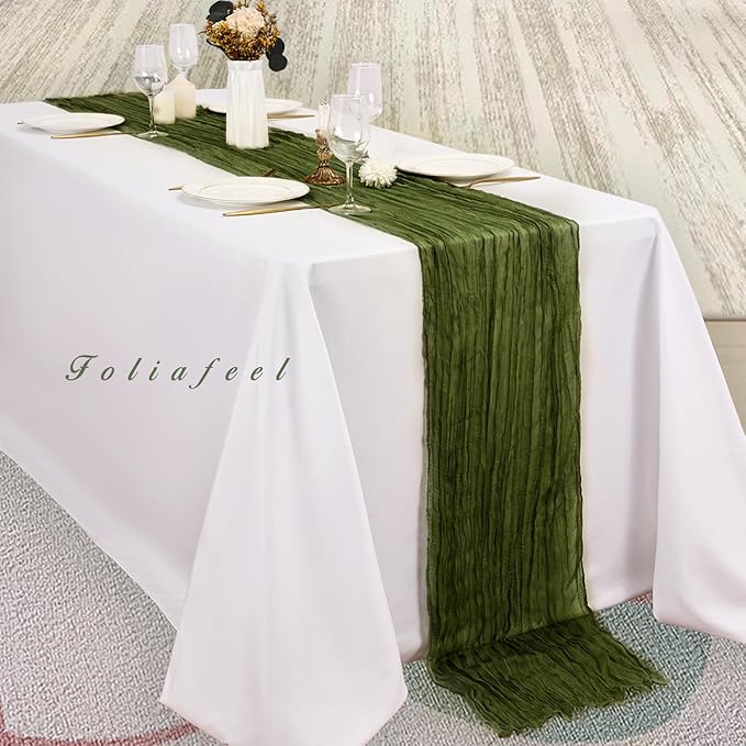 20 Pack Olive Green 10FT Cheesecloth Table Runner Rustic Gauze Cheese Cloth Table Runner for Wedding Bridal Baby Shower Table Decorations Boho Fabric Sheer Birthday Party Decor 20 x 120 Inch Long-CasaMuseHome