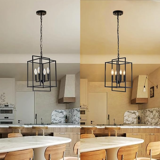4-Light Vintage Black Chandelier, Foyer Lighting Fixtures Farmhouse Chandeliers for Dining Room, Modern Industrial Lantern Pendant Light for Kitchen Island Entryway Stairway-CasaMuseHome