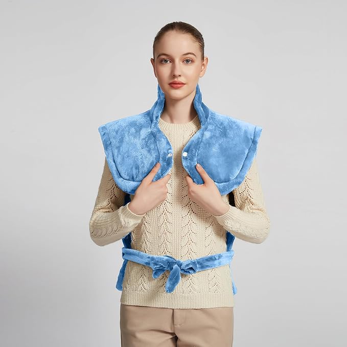 26" x 35" Flannel Neck&Shoulder&Back Heating Pad with 12 Temperature Settings& Countdown Timer,Pain Relief for Back/Neck/Shoulders/Menstrual Pain, Christmas Gifts for Women Men Mom Dad(Light Blue)-CasaMuseHome