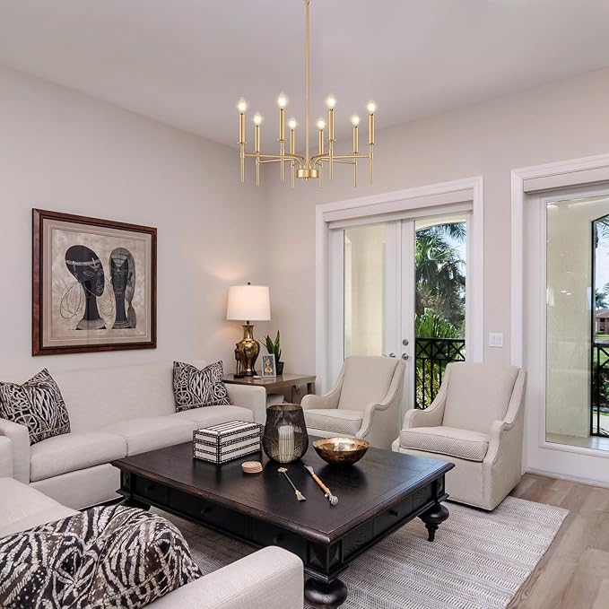 8 Light Gold Chandelier Light Fixture, Modern Farmhouse Chandeliers for Dining Room Light Fixture, Metal Candle Pendant Chandelier for Foyer Entryway Stairs Living Room Bedroom Kitchen-CasaMuseHome