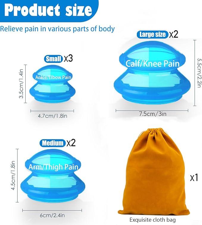 7Pcs Cupping Therapy Set-Professional Silicone Cupping, Suitable for Facial Body Massage/Deep Myofascial Release/Pain Relief/Muscle Relaxation & More (Blue,7pcs)-CasaMuseHome