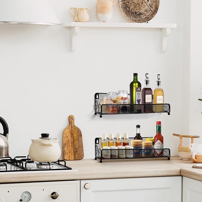 2 pack spice rack organizer for wall mounted or countertop, Jars Storage Organizer, Cabinet Holder, kitchen metal spice seasoning storage for RVs, Cabinet, Pantry Doors, Bathroom, Shower, Home Decor-CasaMuseHome