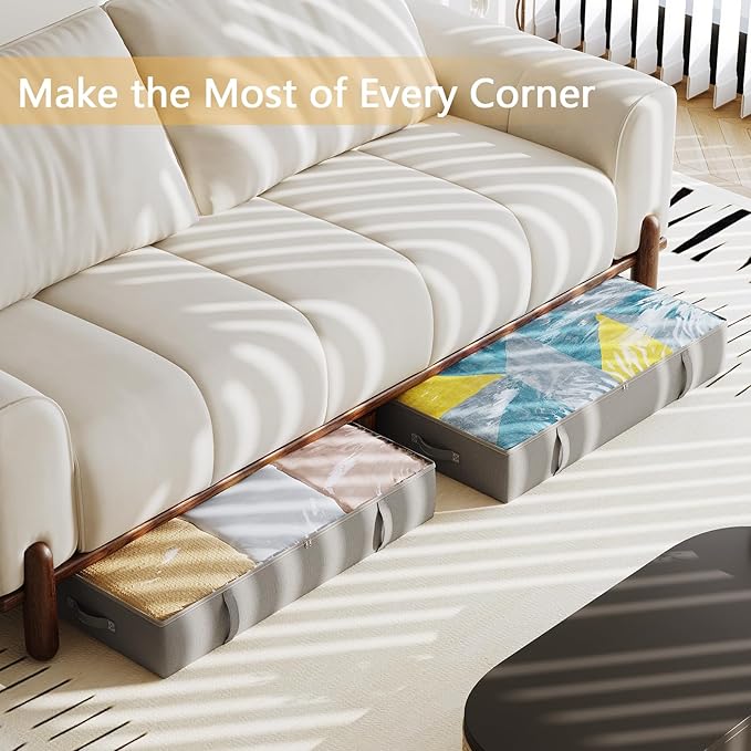 2-Pack Under Bed Storage Containers, 6 Inches Tall Underbed Clothes Storage Organizer Bin with Sturdy Sidewalls/Bottom, Underbed Storage Bins 2 Storage Thin Bins-CasaMuseHome