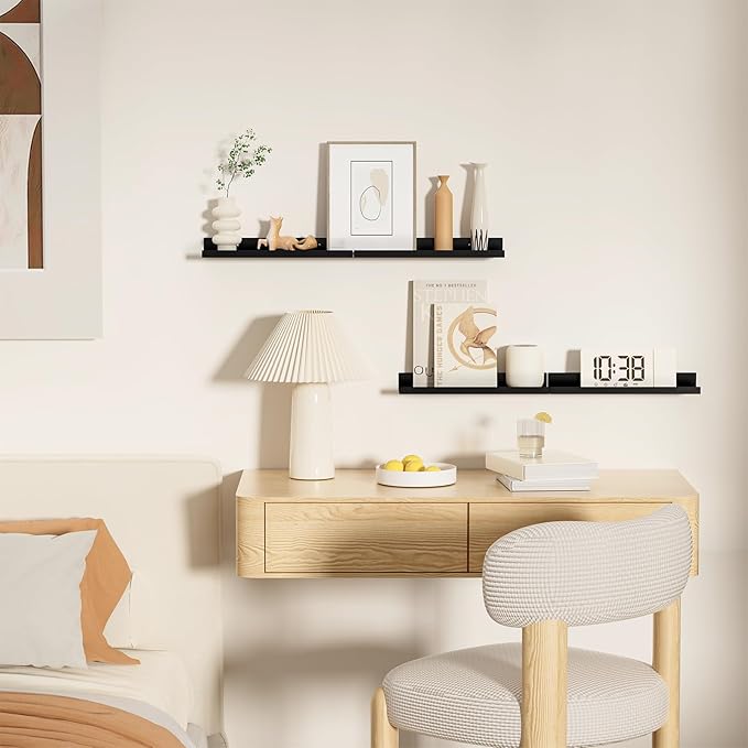 4 Pack Floating Shelves for Wall Storage, Metal Black Hanging Shelves for Living Room/Kitchen/Bedroom/Bathroom Decor, Set of 4 Organizer for Display, Perfume & Book Shelf Wall Mounted-CasaMuseHome