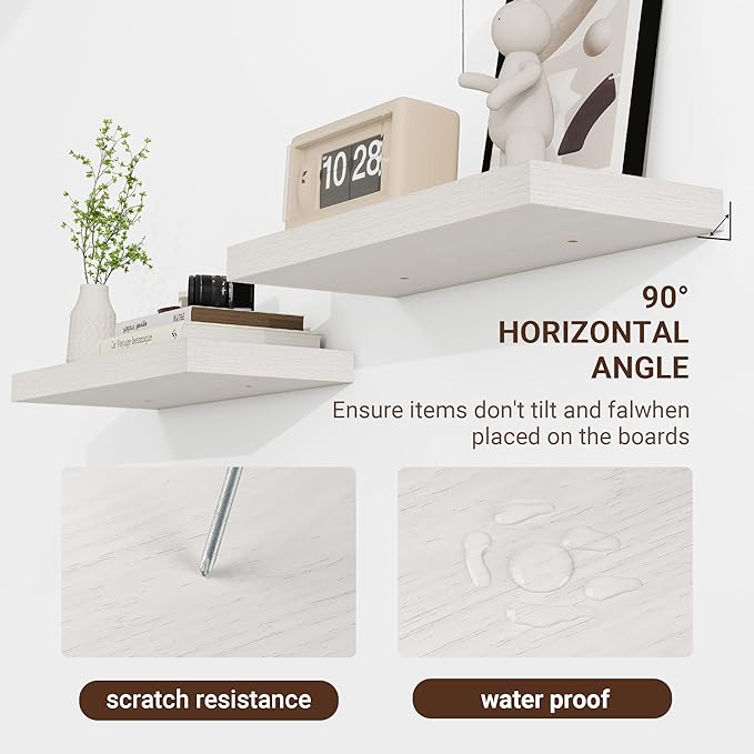 36 Inch Floating Shelves, 36"x9.25"x1.5" Inch Deep Floating Shelves for Wall, Wooden Shelves for Bathroom, Bedroom, Living Room, Cream White Oak-CasaMuseHome