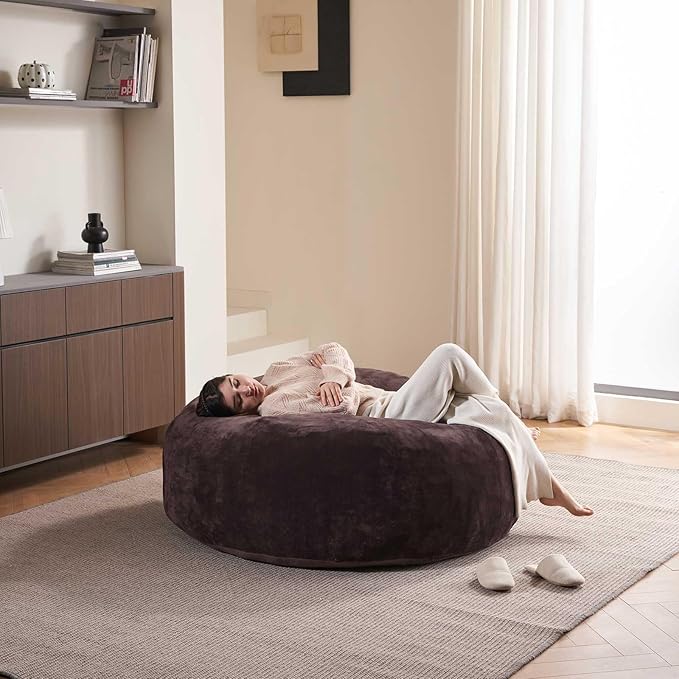 4FT Large Bean Bag Chairs,Big Adult Size Memory Foam Beanbags with Filler Included,Machine Washable Corduroy Cover,Ultra Soft Plush Gaming Bing Bag Puff Chair for Dorm, Living Room & Bedroom (Brown)-CasaMuseHome