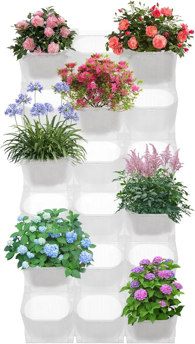 12Pieces 3-Pot Wall Planter Vertical Garden Plant Walls Wall Mounted Vertical Planter with Water-Storage Layer Stackable Wall-Mounted Flower Pot for Gardens, Balconies 180.78lbs Total Capacity (White)-CasaMuseHome