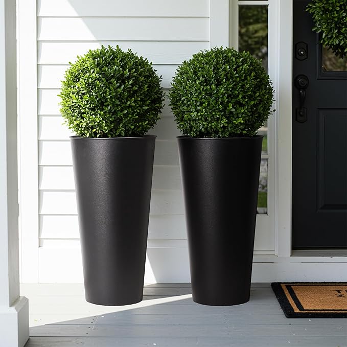 2-Pack 28" Tall Metal Planters - Heavy-Duty Round Flower Pots with Built-in Drainage + Rustic Industrial Finish, All-Climate Deck & Patio Ready Indoor/Outdoor Multi-Scene Garden Vessels-CasaMuseHome