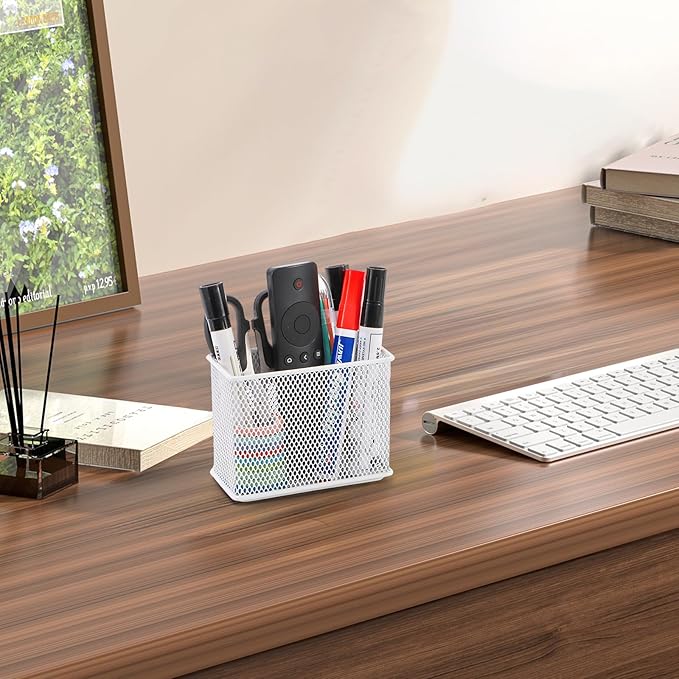 4.5'' × 2.2'' × 3.5'' Magnetic Basket for Whiteboard White Magnetic Basket for Fridge Magnetic Organizer Holder with 4 Strong Magnets Magnetic Holder for Refrigerator Locker-CasaMuseHome