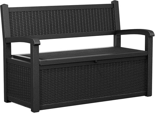 80 Gallon Storage Bench Deck Box Waterproof Lockable,Outdoor Storage Furniture for Patio,Garden and Porch,Tools and Cushions（Black）-CasaMuseHome
