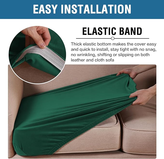 H.VERSAILTEX Velvet Stretch Couch Cushion Cover Plush Cushion Slipcover for Chair Cushion Furniture Protector Seat Cushion for Sofa Cover (1 Piece Armchair Cushion Covers, Vintage Green)-CasaMuseHome