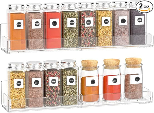 Acrylic Spice Rack Wall Mount, Hanging Spice Shelf Racks for Seasonings, Kitchen Spice Jars Wall Organizer Storage Holder, 2 Pack-CasaMuseHome