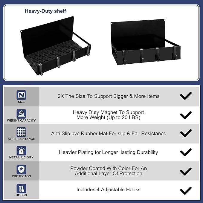 3 Pack Magnet Garage Organizer Magnetic Spice Rack for Refrigerator 20 lb Capacity Shelf Hanging Heavy Duty Magnetic Fridge Side for Organize Garage Tools(Black)-CasaMuseHome