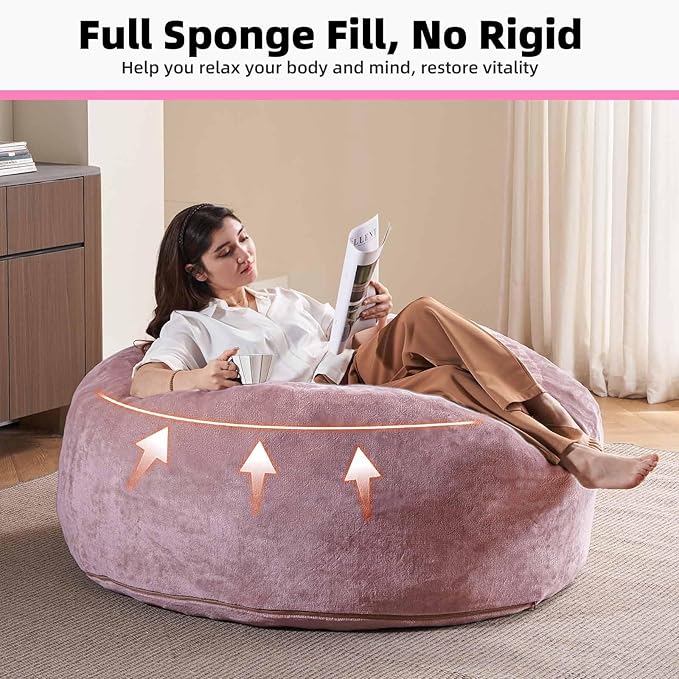 4FT Large Bean Bag Chairs,Big Adult Size Memory Foam Beanbags with Filler Included,Machine Washable Corduroy Cover,Ultra Soft Plush Gaming Bing Bag Puff Chair for Dorm, Living Room & Bedroom (Pink)-CasaMuseHome