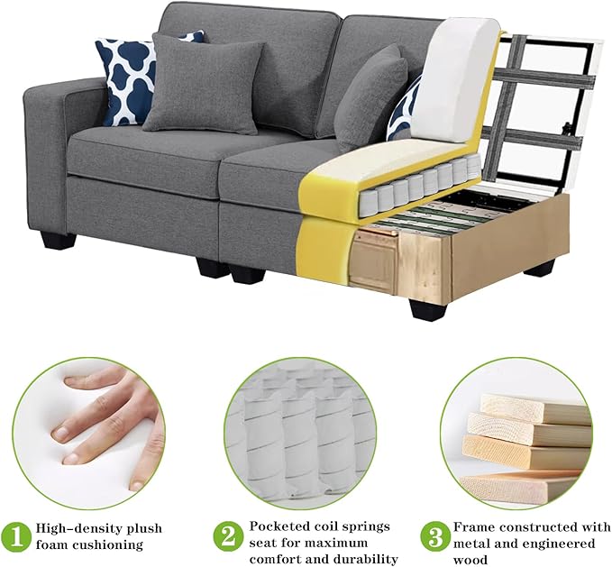 L Lengend Vansen Modular Sectional Sofa U Shaped Couch with Ottoman Modern Reversible Corner Sectional Couch for Living Room (Dark Grey, 2+3 with Ottoman)-CasaMuseHome