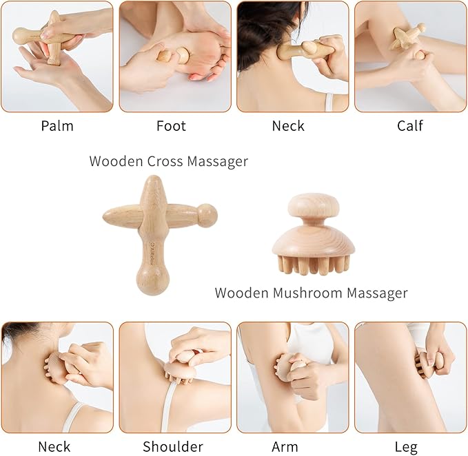 7 Pack Wood Therapy Massage Tools for Body Shaping Set, Cellulite Massager,Maderoterapia Kit Colombiana, Lymphatic Drainage Massager Tools for Neck Back Waist Pain Relief-CasaMuseHome