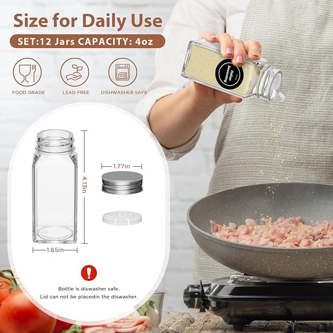 2 Pack Magnetic Spice Rack with 12 Spice Jars, Spice Labels, Magnetic Spice Organizer Shelf for Refrigerator, Microwave, Seasoning Organizer for Kitchen, Spice Jars with Label and Organizer Rack-CasaMuseHome