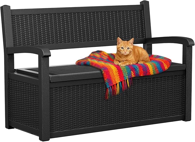 80 Gallon Storage Bench Waterproof and Lockable,Deck Box Outdoor Storage Furniture for Patio,Garden,and Porch – Perfect for Storing Garden Tools and Cushions(Black)-CasaMuseHome