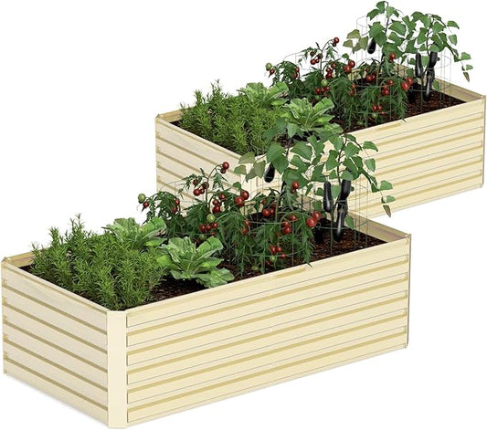 8x4x2 ft Outdoor Raised Garden Bed, Large Metal Planter Raised Beds, Planters for Outdoor Plants for Vegetables, Flowers, Herbs, Fruits, and Succulents.(2 Pcs,Yellow)-CasaMuseHome
