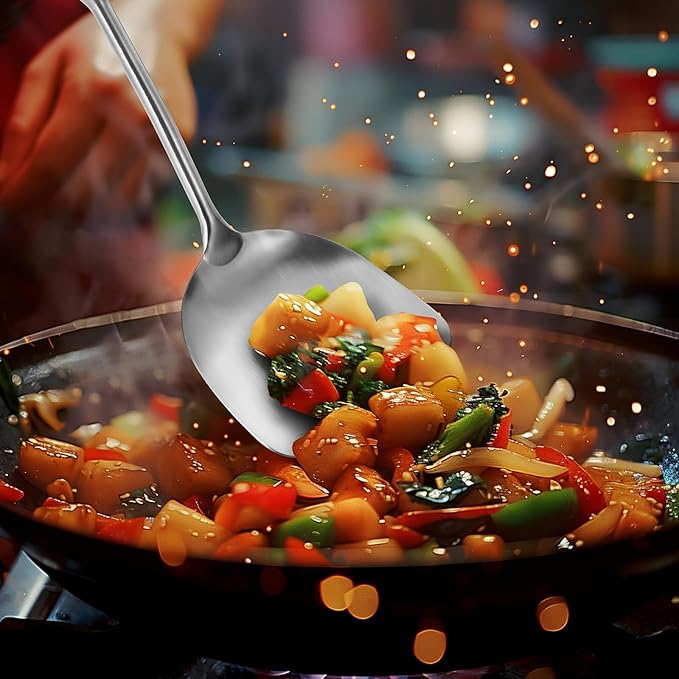 14-15" Wok Spatula and Ladle,2 PCS Wok Tools Set,304 Stainlss Steel Cooking Utensils,Matte Wok Accessories,Solid Wok Utensils-CasaMuseHome