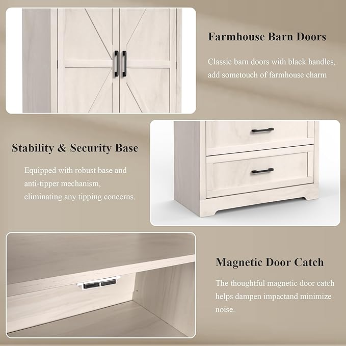 71" Kitchen Pantry Storage Cabinet, Barn Doors Tall Storage Pantry Cabinet with Drawers & Adjustable Shelf, Modern Farmhouse Cupboard Wood Pantry for Kitchen, Living Room, Dining Room, Oak Beige-CasaMuseHome