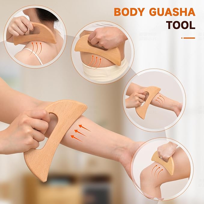3-in-1 Wood Therapy Massage Tools Lymphatic Drainage Massager Maderoterapia Kit Wooden Gua Sha Massager Body Sculpting Tools for Muscle Pain Relief, Anti-Cellulite, Body Contouring and Shaping-CasaMuseHome
