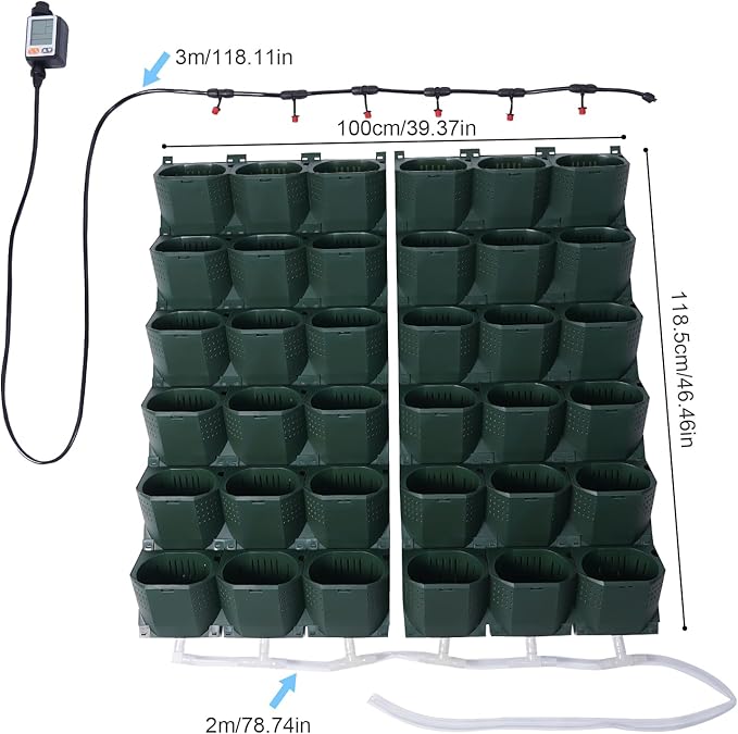 36 Pots Self-Watering Wall-Mounted Planter, 39.4”L x 46.5”H Vertical Wall Planter Self Watering Stackable Planters Vertical Garden Wall Garden Planter Outdoor Indoor for Herbs Flowers Strawberries-CasaMuseHome