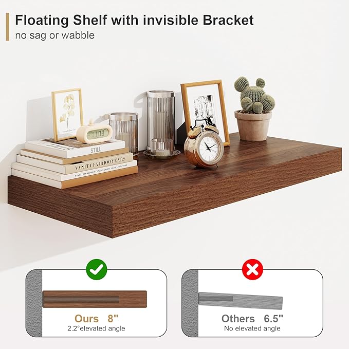 12" Deep Walnut Floating Shelves,Over Toilet Long Wall Mounted Modern Farmhouse 36 inches,Wall Shelves with Invisible Brackets for Bedroom, Bathroom, Living Room, Kitchen, Set of 1-CasaMuseHome