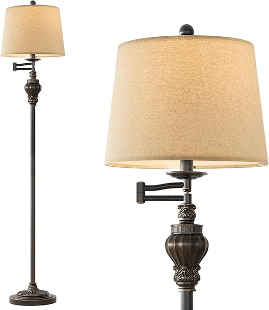 61" Vintage Floor Lamp with 350° Adjustable Swing Arm, Standing Lamp for Bedroom Living Room Bedside Nightstand Retro Farmhouse Mid Century Lamp Light Home Décor Office Gifts-CasaMuseHome