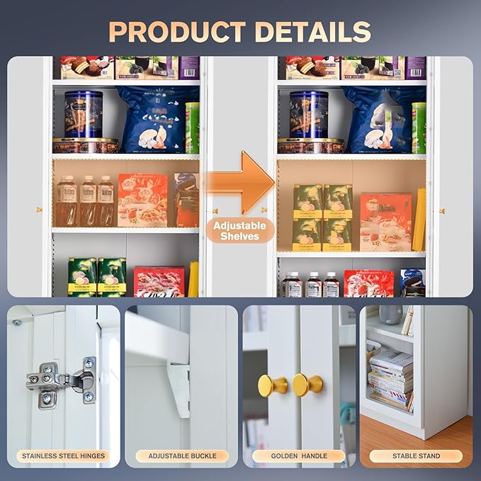 5 Tier Metal Curio Cabinets, Modern Bookshelf Cabinet with 4 Adjustable Shelves, Cabinet Display Case for Home Office, Living Room, Pantry (White-27.5W)-CasaMuseHome