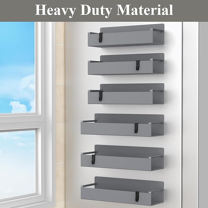 6 Pack Magnetic Spice Rack Organizer for Refrigerator and Oven, Dark Grey Fridge Organizers and Storage for Kitchen-CasaMuseHome