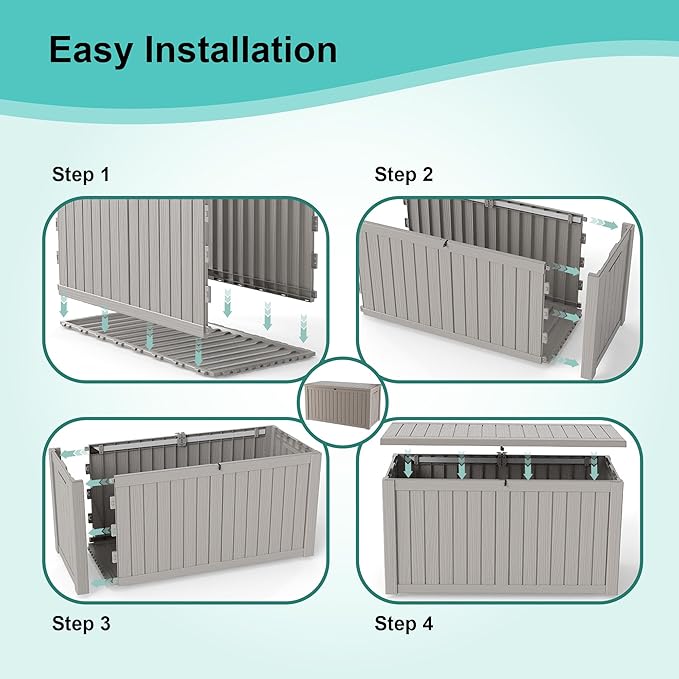 150Gal Outdoor Deck Box Waterproof, Lager Patio Storage Box Indoor and Outdoor Use, Lockable Resin Storage Bin for Patio Furniture Cushions Garden Tools, Package Delivery,UV Resistant-Grey-CasaMuseHome