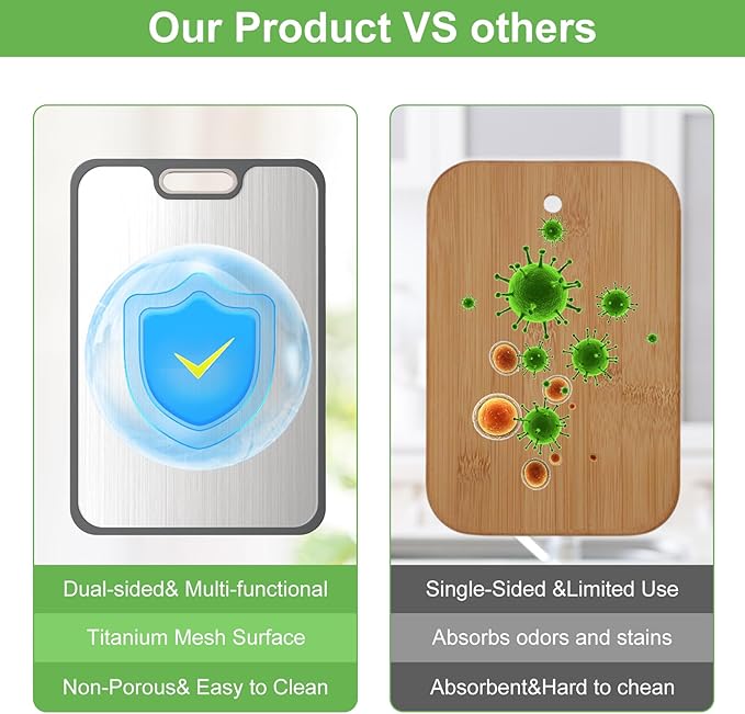 2IN1 Titanium Cutting Boards for Kitchen,Metal Cutting Boards With Pure Titanium and Wheat Straw PP,Double Sided Chopping Board with Juice Groove Dishwasher Safe Easy to Clean Non Toxic 15"X10"-CasaMuseHome