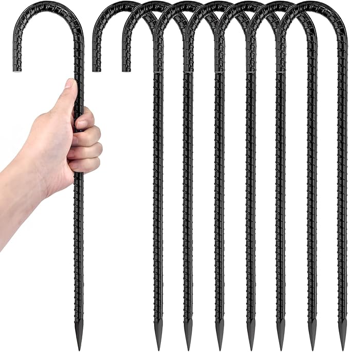16 Inch Ground Stakes Heavy Duty,8 Pack Metal Fence Stakes for Ground for Wire Fencing,Heavy Duty Long Tent Stakes for Trampolines Camping Canopies and Swing Set-CasaMuseHome