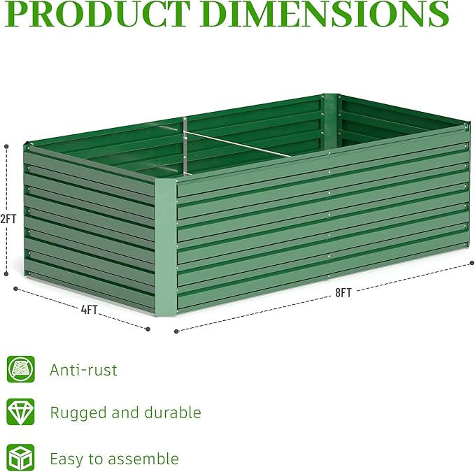 8x4x2 ft Outdoor Raised Garden Bed, Large Metal Planter Raised Beds, Planters for Outdoor Plants for Vegetables, Flowers, Herbs, Fruits, and Succulents.(2 Pcs)-CasaMuseHome