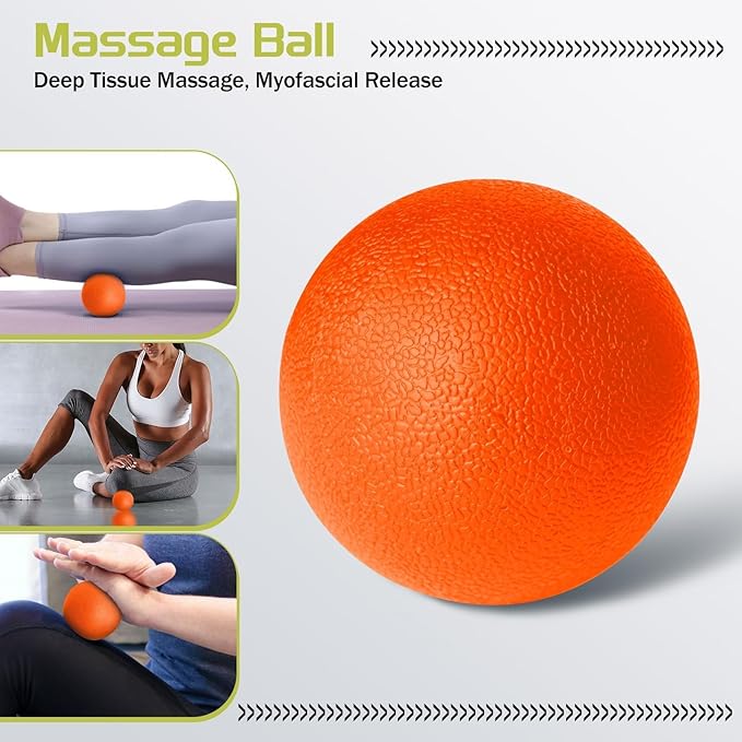 5-in-1 Foam Roller Set, Massage Roller Stick, Massage Ball, Resistance Band for Deep Muscle Massage, Trigger Point Release, Pilates, Yoga (Orange)-CasaMuseHome