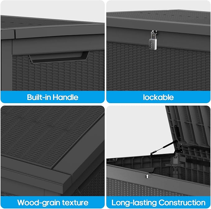 267 Gallon Deck Box Large Outdoor Storage for Patio Furniture,Outdoor Cushions,Garden Tools and Pool Supplies,Waterproof,Resin,Lockable(Black Rattan)-CasaMuseHome