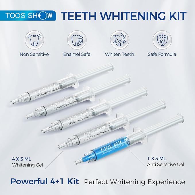 5 x Teeth Whitening Gel (4+1 Desensitizing Gel), No Sensitivity Teeth Whitening Gel Kit, Effective Teeth Whitener, Travel-Friendly Tooth Whitening Pen, Carbamide Peroxide Tooth Bleaching-CasaMuseHome