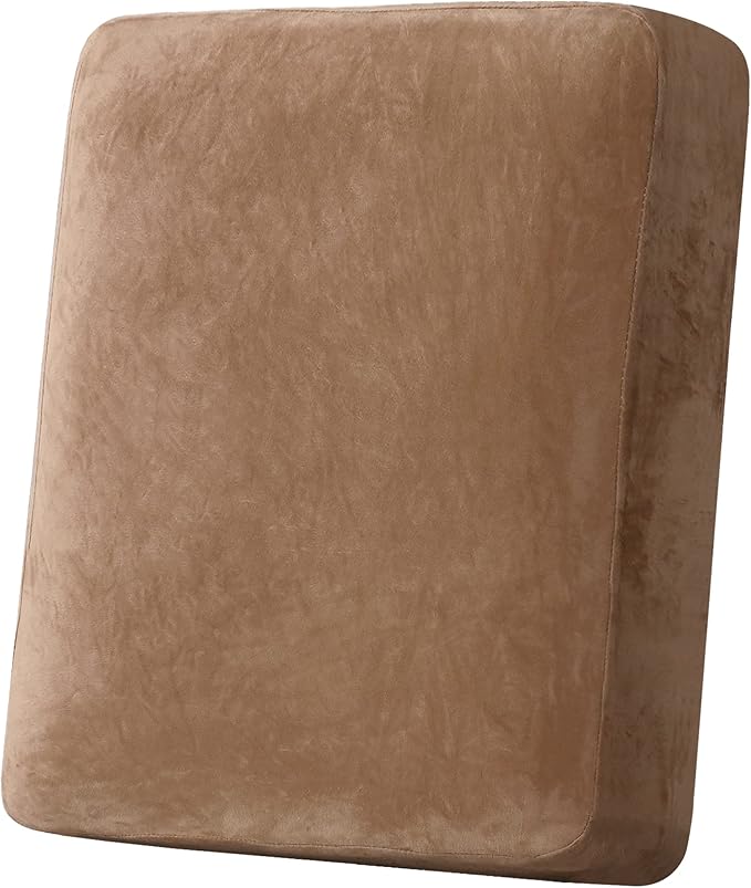 H.VERSAILTEX Velvet Stretch Couch Cushion Cover Plush Cushion Slipcover for Chair Cushion Furniture Protector Seat Cushion Sofa Cover (1 Piece Armchair Cushion Covers, Camel)-CasaMuseHome