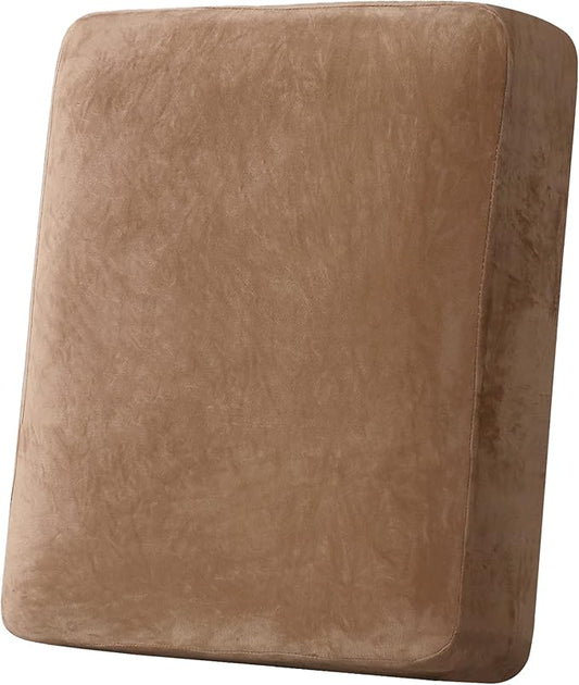 H.VERSAILTEX Velvet Stretch Couch Cushion Cover Plush Cushion Slipcover for Chair Cushion Furniture Protector Seat Cushion Sofa Cover (1 Piece Armchair Cushion Covers, Camel)-CasaMuseHome