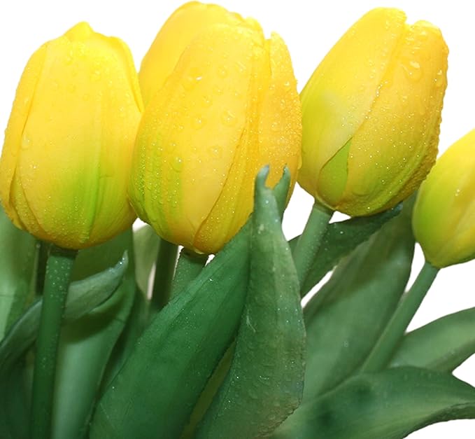 15pcs Artificial Tulips Flowers, Fake Tulips Real Touch, Faux Latex Bouquets, for Party Wedding Home Room Decoration (Yellow)-CasaMuseHome