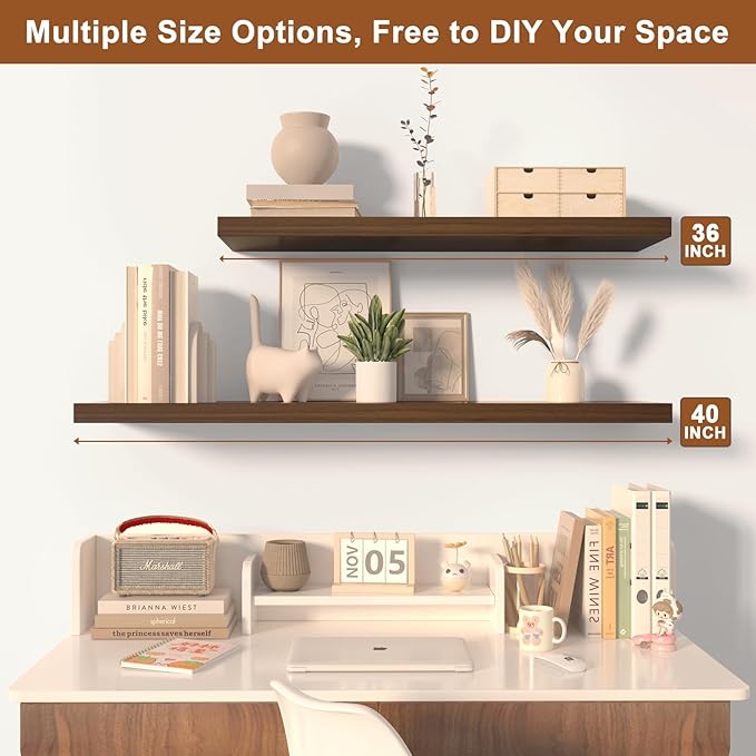48 Inch Floating Shelf 3 Pack Large Floating Shelves for Wall No Drilling Accessories Included Deep Wall Shelves for Living Room Kitchen Farmhouse 48" W x 12" D x 1.2" Walnut-CasaMuseHome