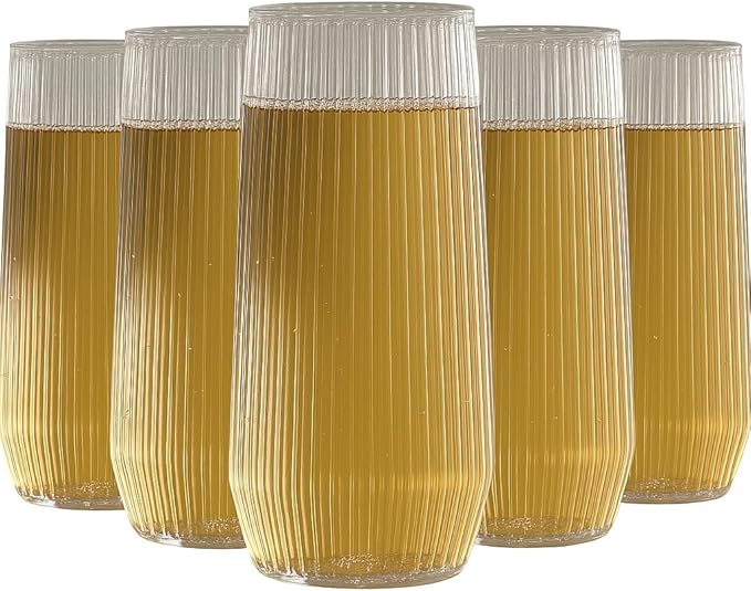 48 Pack Ribbed Ripple Stemless Toasting Glasses, Origami Durable 9 Oz BPA-Free Disposable Plastic Champagne Flutes for Weddings, Bars, Events, and Celebrations (Clear)-CasaMuseHome