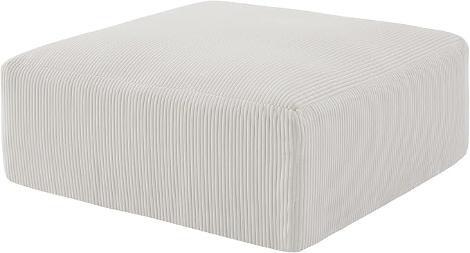 40" Square Stuffed Ottoman Pouf for Sofa Couch, Corduroy Poufs with Foam Chunk Filling, Furry & Fluffy Foot Stool Movable Ottoman. 40 * 40 Floor Poufs Foot Rest for Living Room, Beige-CasaMuseHome
