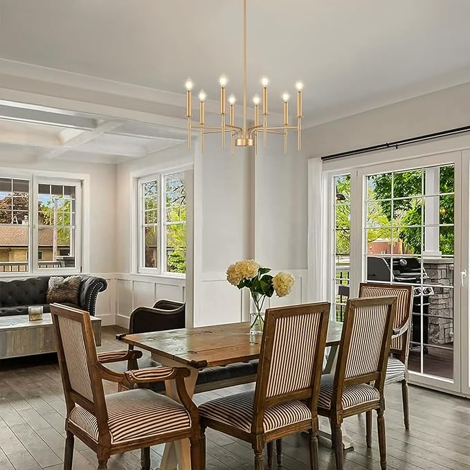 8 Light Gold Chandelier Light Fixture, Modern Farmhouse Chandeliers for Dining Room Light Fixture, Metal Candle Pendant Chandelier for Foyer Entryway Stairs Living Room Bedroom Kitchen-CasaMuseHome