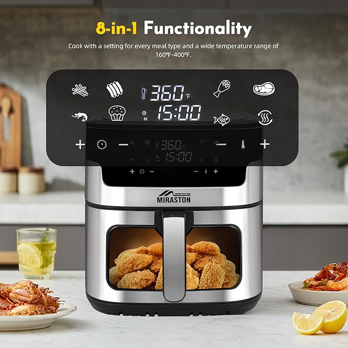 8.5QT Air Fryer, Family Size Digital Air Fryers, Nonstick Square Basket, Smart Touchscreen with 8-Preset, Air Frying, Reheat Leftovers, Party Food, Fast Cooking, Dishwasher-Safe, for Kitchen-CasaMuseHome