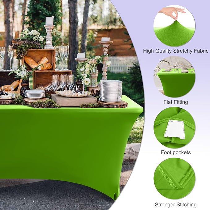 ABCCANOPY 6 FT Spandex Table Cover Stretch Fitted Wrinkle Resistant Tablecloth Reuse for Rectangular Folding Table Patry Event Wedding Banquet Protector Apple Green-CasaMuseHome