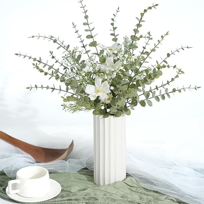 18Pcs Faux Eucalyptus Stems, 15" Artificial Eucalyptus Plants with White Frosted Coating, Fake Eucalyptus Decor Plastic Greenery Leaves for Wedding Bouquets Home Decor DIY Floral Arrangements-CasaMuseHome