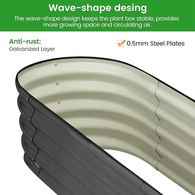 2 Pcs 4.5x2x1.5ft Oval Raised Garden Bed,Galvanized Raised Beds,Open-Ended Base Metal Raised Planter Beds,Garden Bed Outdoor,Planter Raised Boxes for Vegetables, Flowers,Tool-Free Asse,Gray-CasaMuseHome